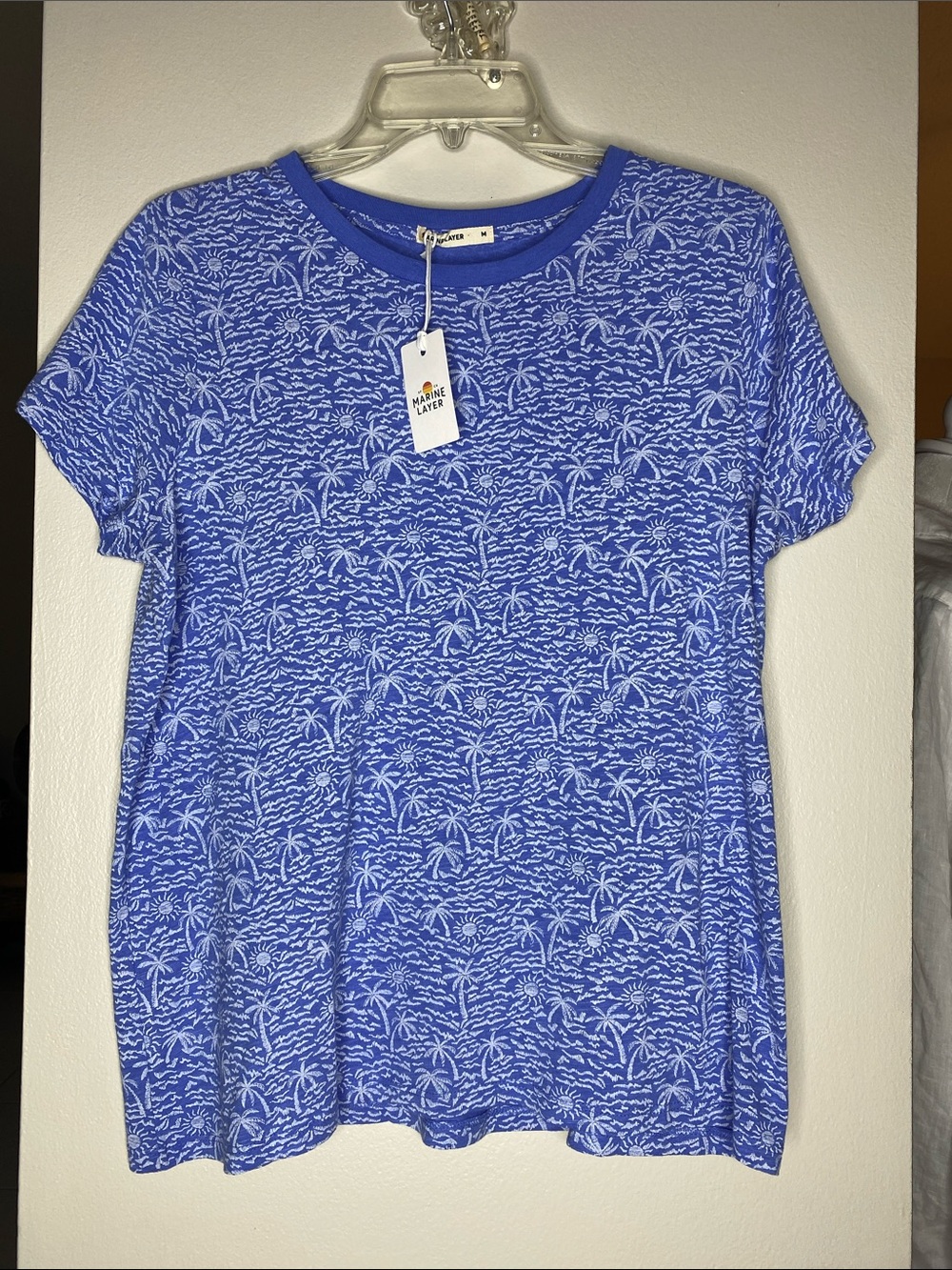 NWT! Marine Layer Swing Crew Tee in Blue Palm Print Short Sleeve - Size M